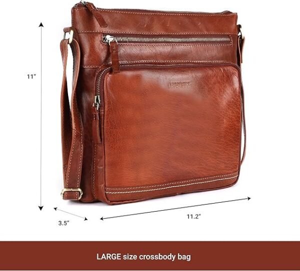 Large Soft Leather Crossbody – Triple Zip Shoulder Bag - Image 3