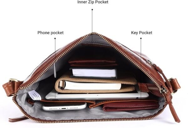 Large Soft Leather Crossbody – Triple Zip Shoulder Bag - Image 4