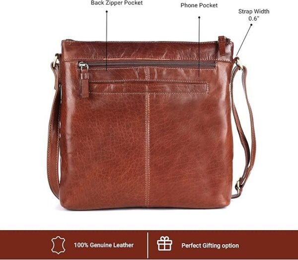 Large Soft Leather Crossbody – Triple Zip Shoulder Bag - Image 5